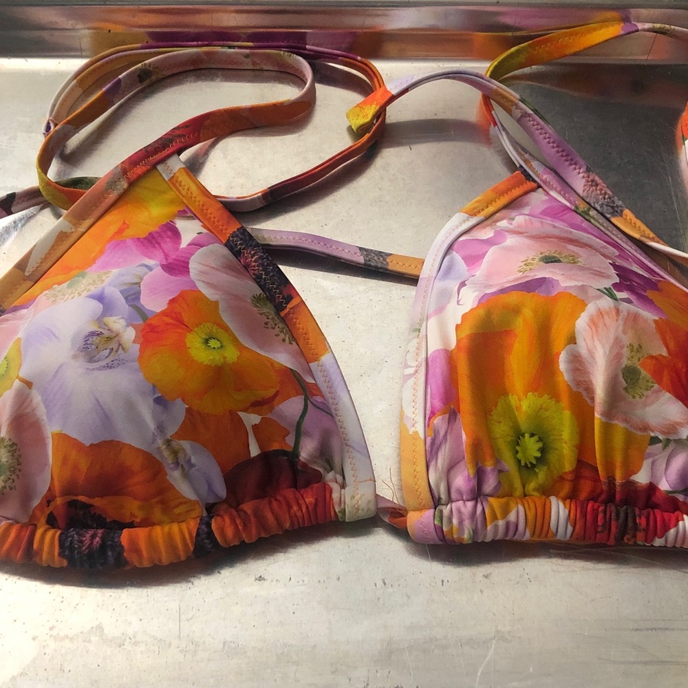 aerie Floral Triangle Bikini Top in Orange, Pink, Yellow
